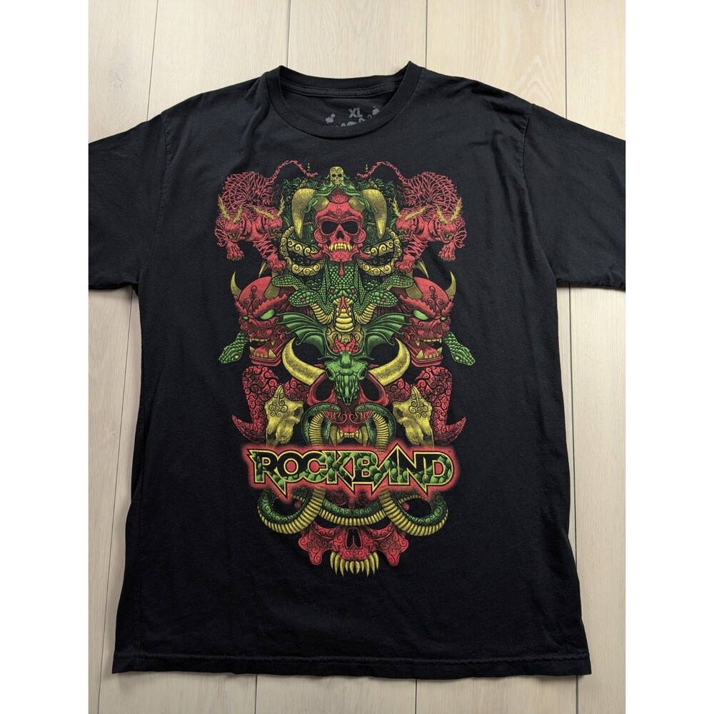 Rock Band Video Game Shirt Mens Black XL Graphic Print Skull Snakes 2008